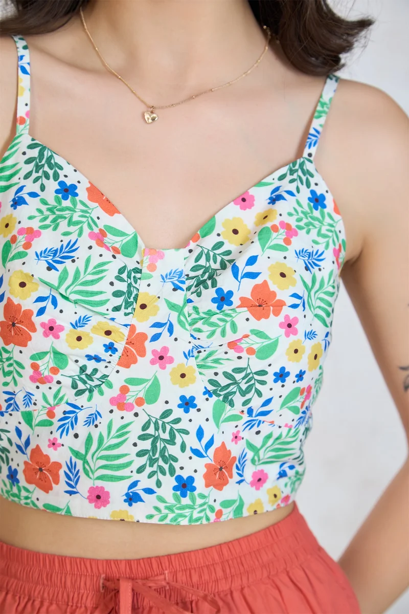 Virgio VIRGIO 100% Cotton Floral Bustier Strappy Top