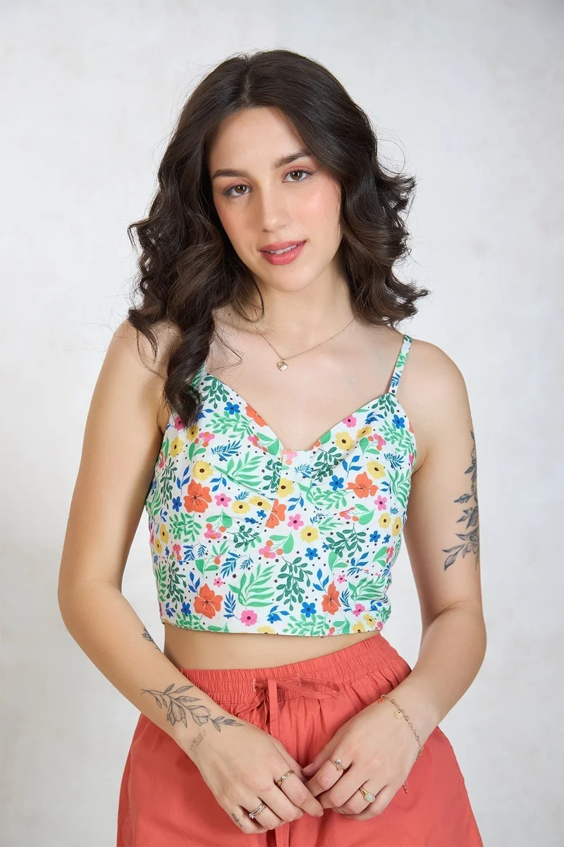 Virgio VIRGIO 100% Cotton Floral Bustier Strappy Top