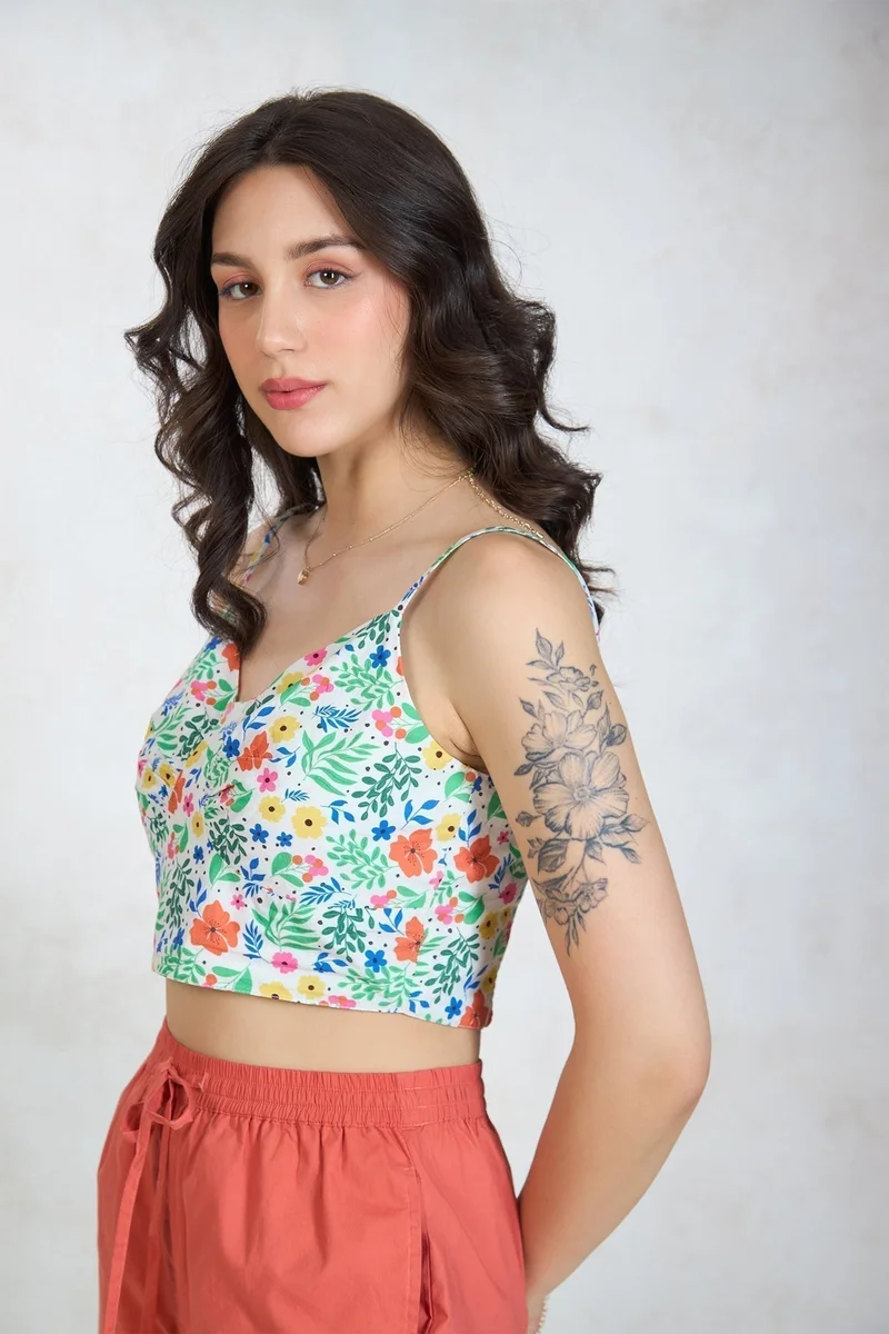 Virgio VIRGIO 100% Cotton Floral Bustier Strappy Top