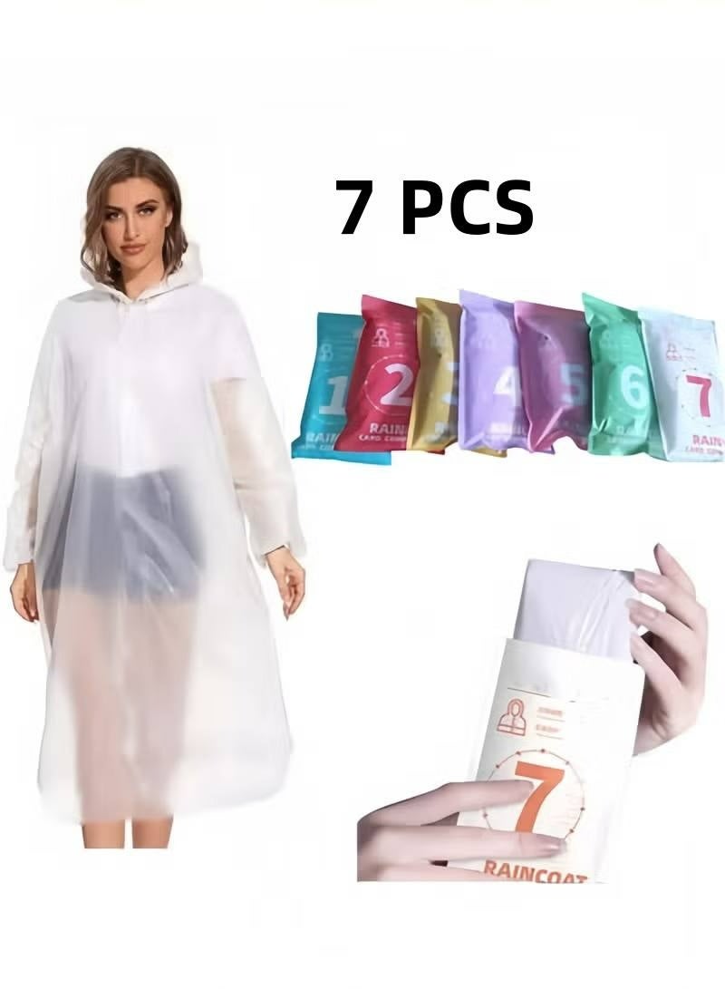 7 pieces of setting a one -time transparent raincoat, a PVC raincoat for men and women, a portable raincoat (random color) - Image 1