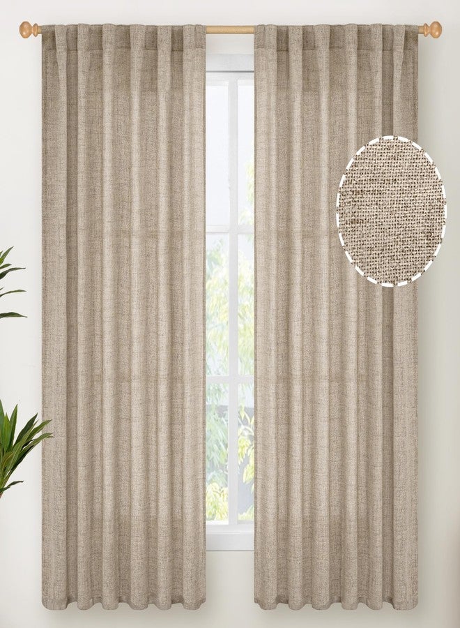 YoungsTex Dark Oatmeal Curtains 63 Inches Long for Living Room Window, Linen Semi Sheer Drapes Light Filtering with Rod Pocket Back Tab for Bedroom Farmhouse Rustic Privacy, 2 Panels, 52 X 63 Inch - Image 1