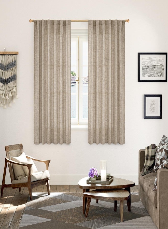 YoungsTex Dark Oatmeal Curtains 63 Inches Long for Living Room Window, Linen Semi Sheer Drapes Light Filtering with Rod Pocket Back Tab for Bedroom Farmhouse Rustic Privacy, 2 Panels, 52 X 63 Inch - Image 2