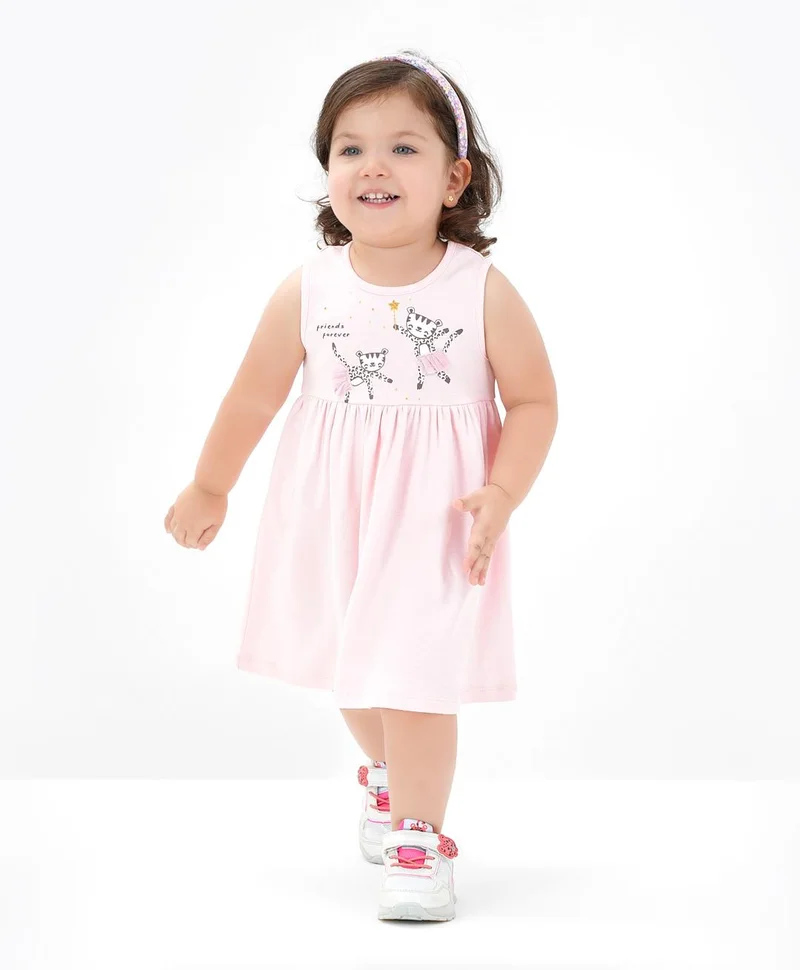Bonfino Bonfino 100% Cotton Knit Sleeveless Frock With Bloomer Cheetah Print - Pink