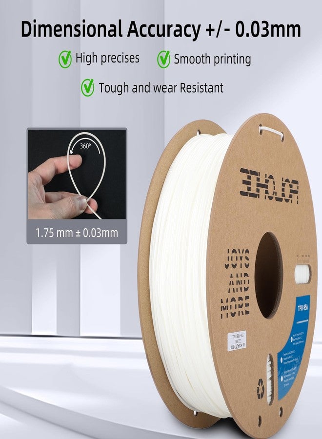 3DHojor TPU Filament 1.75mm TUP95A 3D Printer Filament Flexible Soft 3D Filament 1KG (2.2lbs) fit Most FDM 3D Printers Dimensional Accuracy +/- 0.03 mm-White - Image 3