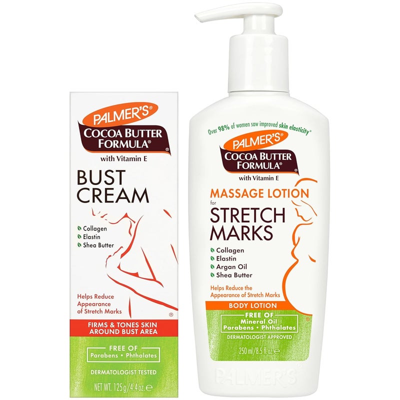 PALMER'S Palmers Cocoa Butter Cream 125g  Massage Lotion 250ml for Stretch Marks Pack  - Image 1