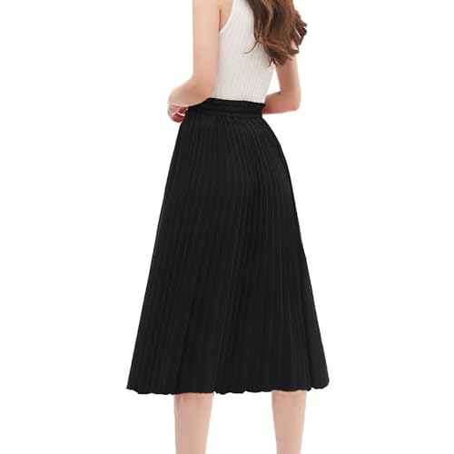 GOOBGS Women's Pleated A-Line High Waist Swing Flare Midi Skirt Black XX-Large/XXX-Large - Image 5