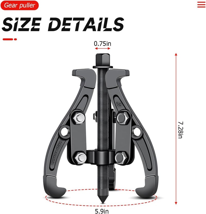 BELOMI 3 Jaw Inner Bearing Puller - Heavy Duty Gear Extractor Tool - Image 2