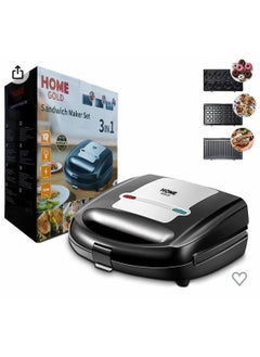 Home Gold Home Gold 3 in 1 Waffle Maker and Sandwich Maker, Donut Plate, Non-Stick Coating, Easy to Clean, Fast Heating, 750W Power_ Rapid heating feature brings the device to a high temperature quickly Built-in LED light indicates when the waffle maker is hot and ready to use Heat-resistant plastic body makes it safe to use and easy to clean_ 1 Year Warranty  - Image 1