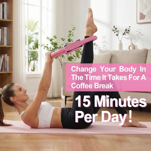 ElaraFit Home Pilates Ring and Ball Set for Women with 5 Resistance Bands 13 inch Magic Circle Workout Starter Kit for Beginners Full Body Toning 15 Min Daily Routine,Pink Mix - Image 4
