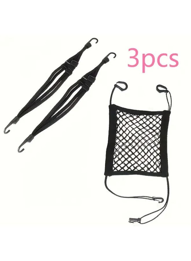 3pcs Elastic Storage Straps with Non Slip Mesh Bag Universal Adjustable for Motorcycles Cars - Image 2