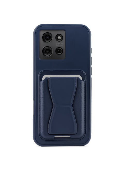 Leather back cover with card wallet Foldable Shockpoof Case compatible with Motorla Moto G75 (Blue)