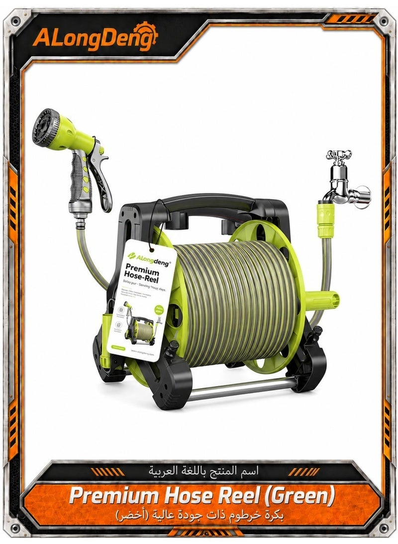 ALongDeng 30M Garden Hose Reel Set Water Hose Holder with 8 Types Water Gun and 2M Hoses Spray Heads Garden Hose Reel Kit  for Household Garden Watering Car Wash - Image 1