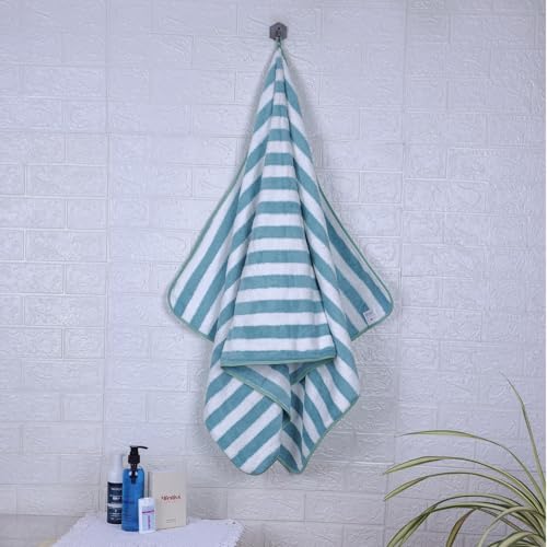 Fezora® Microfiber Bath Towels Strip | (70x140) Extra Soft Plush & Quick Dry High Absorbency Large Size Towels for Bathing (Pista & White) - Image 2