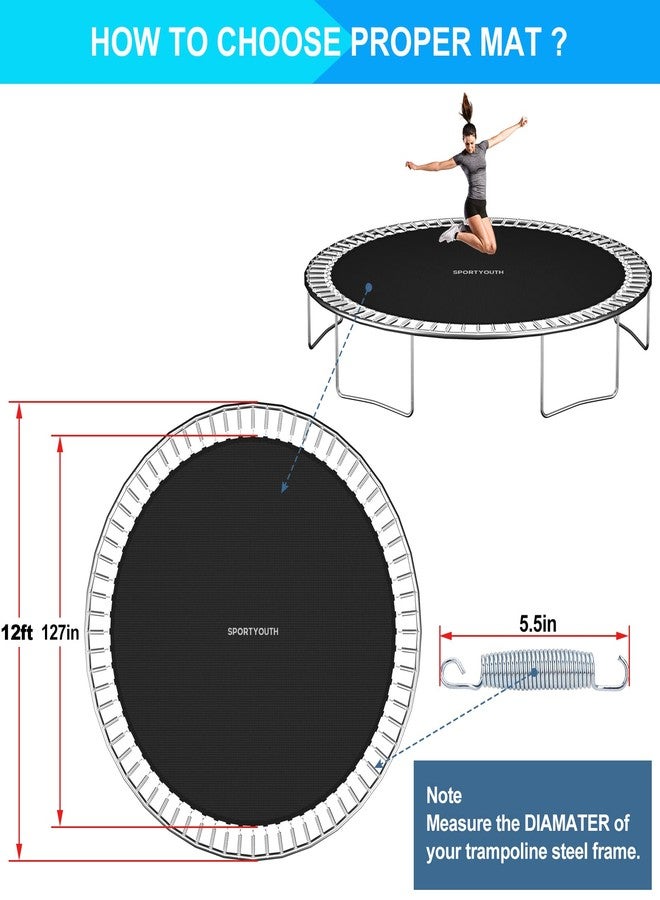SPORTYOUTH Trampoline Replacement Jumping Mat 12ft, Fits 5.5" Springs 72 V-Hooks 12 Foot Round Trampoline Frames - EXCLUDING Frame & Spring - Image 4