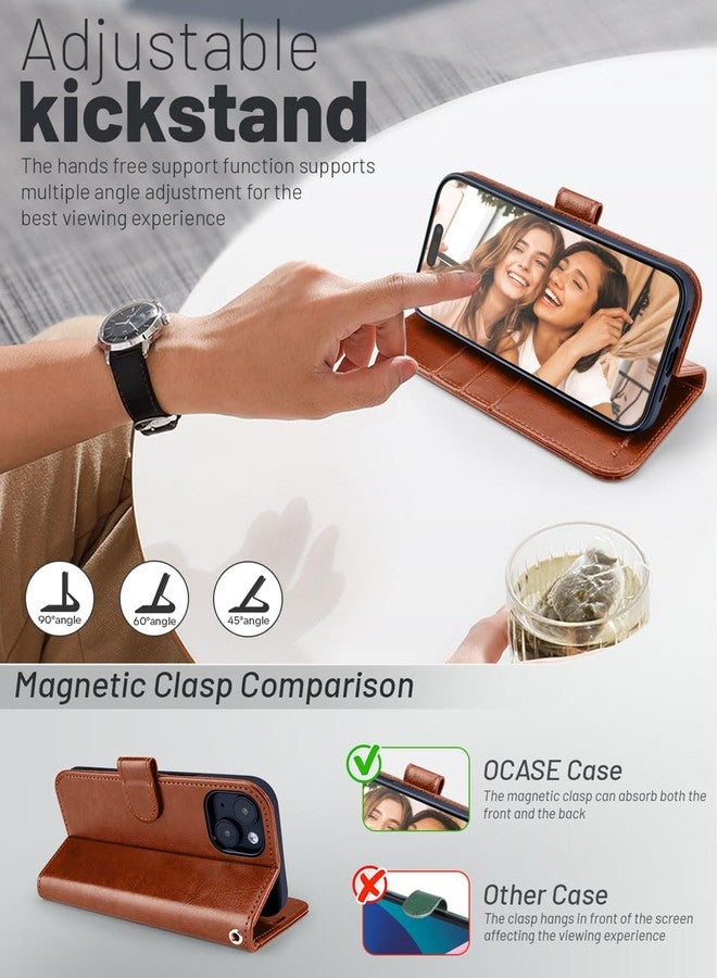 OCASE for iPhone 15 Case, Premium PU Leather Wallet Case Flip Phone Cover with[RFID Blocking][Card Holder][Shockproof TPU][Stand Function] for the iPhone15 6.1 Inch 2023 5G,Brown - Image 4