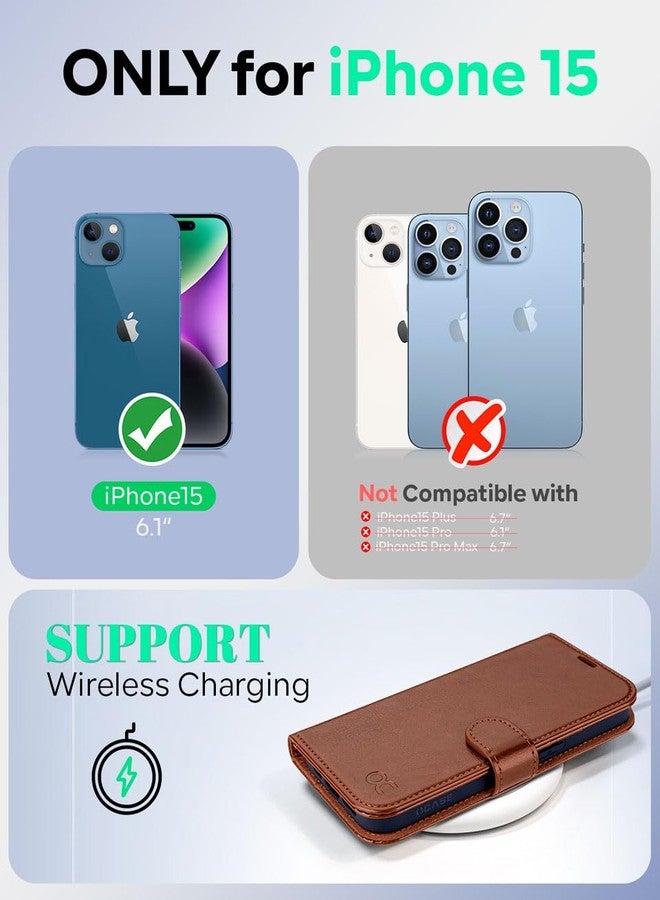 OCASE for iPhone 15 Case, Premium PU Leather Wallet Case Flip Phone Cover with[RFID Blocking][Card Holder][Shockproof TPU][Stand Function] for the iPhone15 6.1 Inch 2023 5G,Brown - Image 2