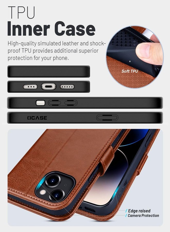 OCASE for iPhone 15 Case, Premium PU Leather Wallet Case Flip Phone Cover with[RFID Blocking][Card Holder][Shockproof TPU][Stand Function] for the iPhone15 6.1 Inch 2023 5G,Brown - Image 5