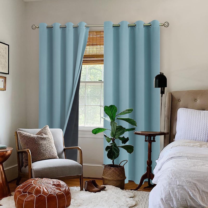 BGment Thermal Insulated 100% Blackout Curtains for Bedroom with Black Liner  Double Layer Full Room Darkening Noise Reducing Grommet Curtain (52 x 90 Inch  Greyish Blue  2 Panels) - Image 2