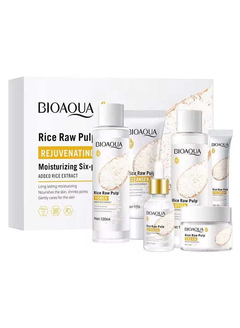 BIOAQUA 6pcs/set BIOAQUA Rice Raw Pulp Skin Care Sets Face Cream Serum Anti wrinkle Moisturizing Facial Cleanser Toner Korean Face Care - Image 1