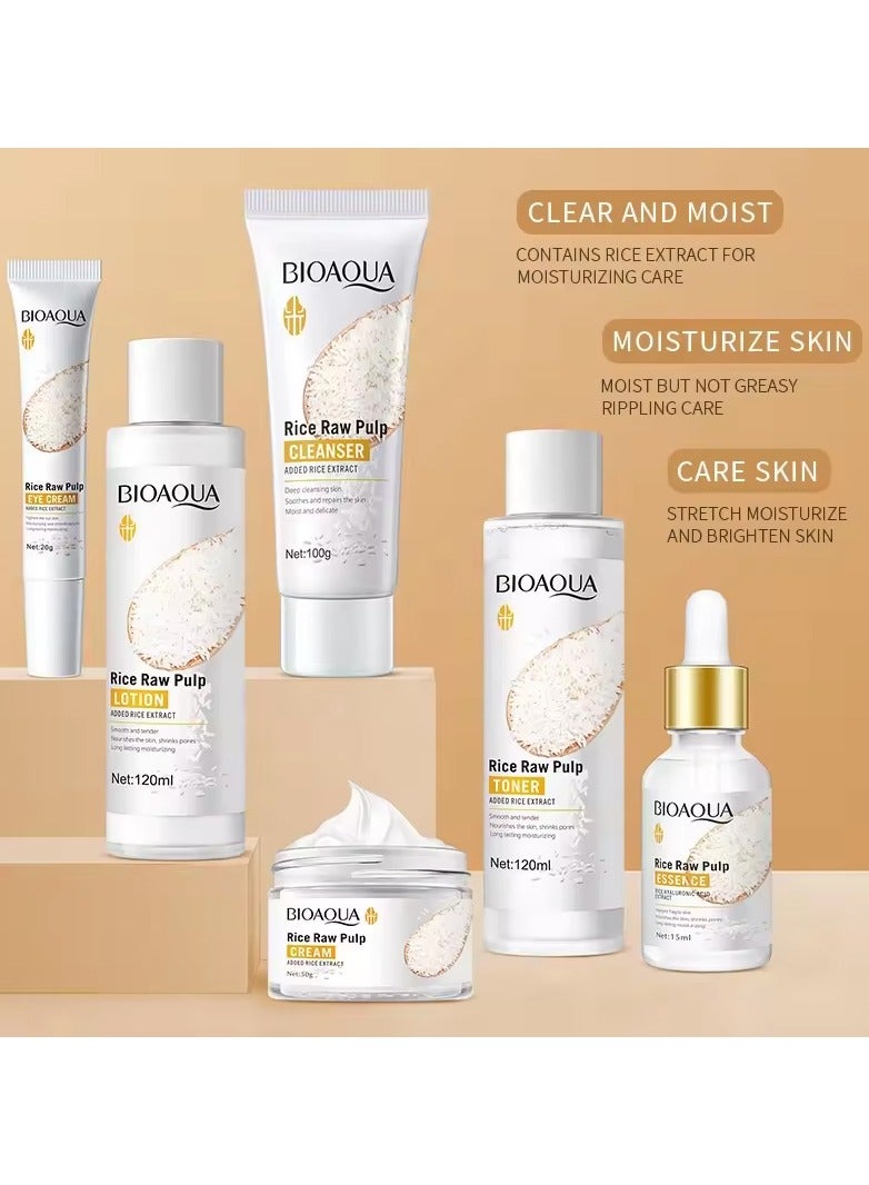 BIOAQUA 6pcs/set BIOAQUA Rice Raw Pulp Skin Care Sets Face Cream Serum Anti wrinkle Moisturizing Facial Cleanser Toner Korean Face Care - Image 2