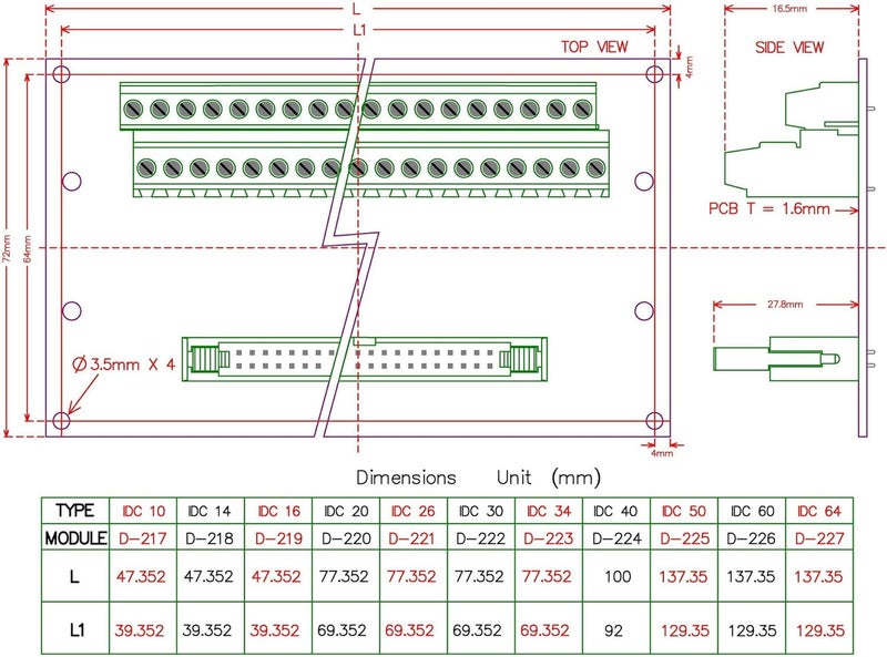Electronics-Salon Flat Ribbon Cable 0.1" FRC Connector Breakout Board Module (IDC16 2x8Pin) - Image 3
