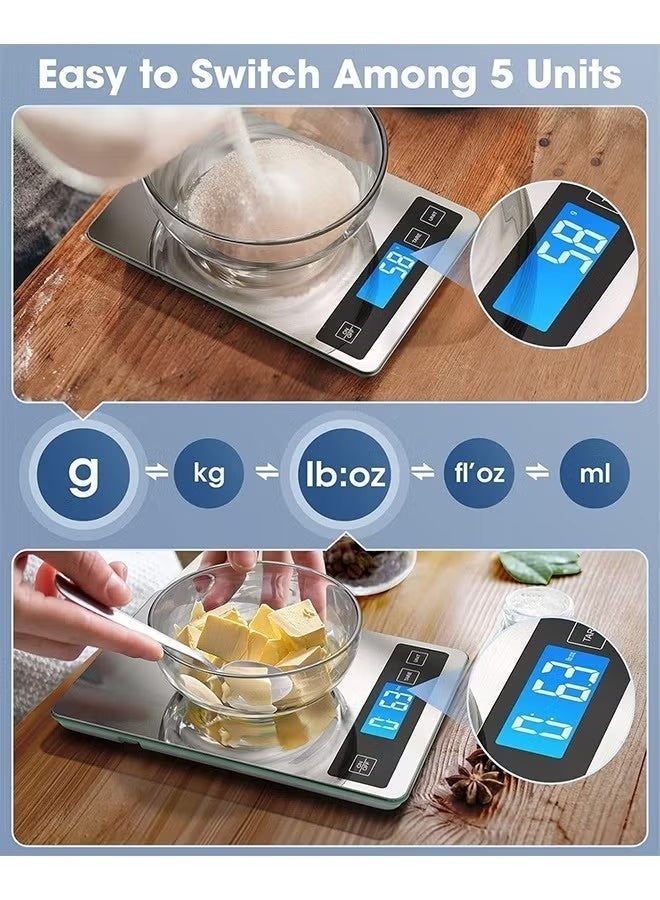 KOOKNA Food Scale, Kitchen Scale with Tempered Glass, Electronic Digital Scale for Cooking and Baking, High Precision Digital Scale 10kg with LCD Display, Easy Tare and Slim Design - Image 2
