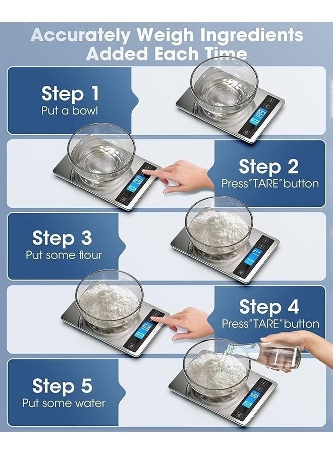 KOOKNA Food Scale, Kitchen Scale with Tempered Glass, Electronic Digital Scale for Cooking and Baking, High Precision Digital Scale 10kg with LCD Display, Easy Tare and Slim Design - Image 4