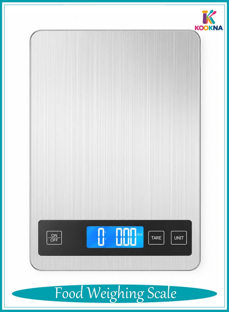 KOOKNA Food Scale, Kitchen Scale with Tempered Glass, Electronic Digital Scale for Cooking and Baking, High Precision Digital Scale 10kg with LCD Display, Easy Tare and Slim Design - Image 1
