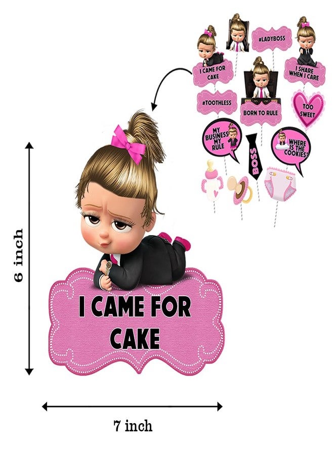 Suruchi Strokes Boss Baby Girl Birthday Decorations Theme Party Items | Happy Birthday Return Gift Tag Eye Mask Frill Danglers Cake Topper Photobooth Props Backdrop Cutouts Poster (Handprop) - Image 4