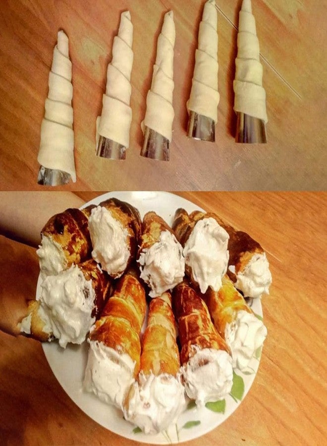 NUOMI 10Pcs Cream Horn Molds for Baking, 5 inch Stainless Steel Croissant Cone Molds Pastry Roll - Image 5