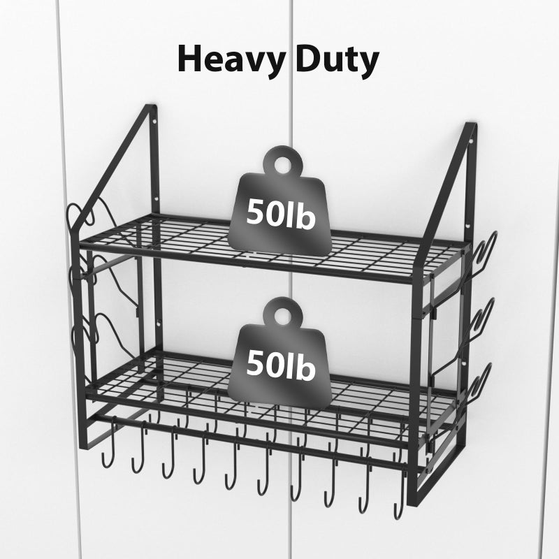 VyGrow 28 Inch Pot Rack Wall Mounted, 2 Tier Pots and Pans Organizer with 20 Hooks and 6 Pot Lid Holders, Heavy Duty Steel Pot and Pan Hanger for Kitchen Cookware Utensils Storage 34.7" Lx13 Wx26.4 H - Image 4