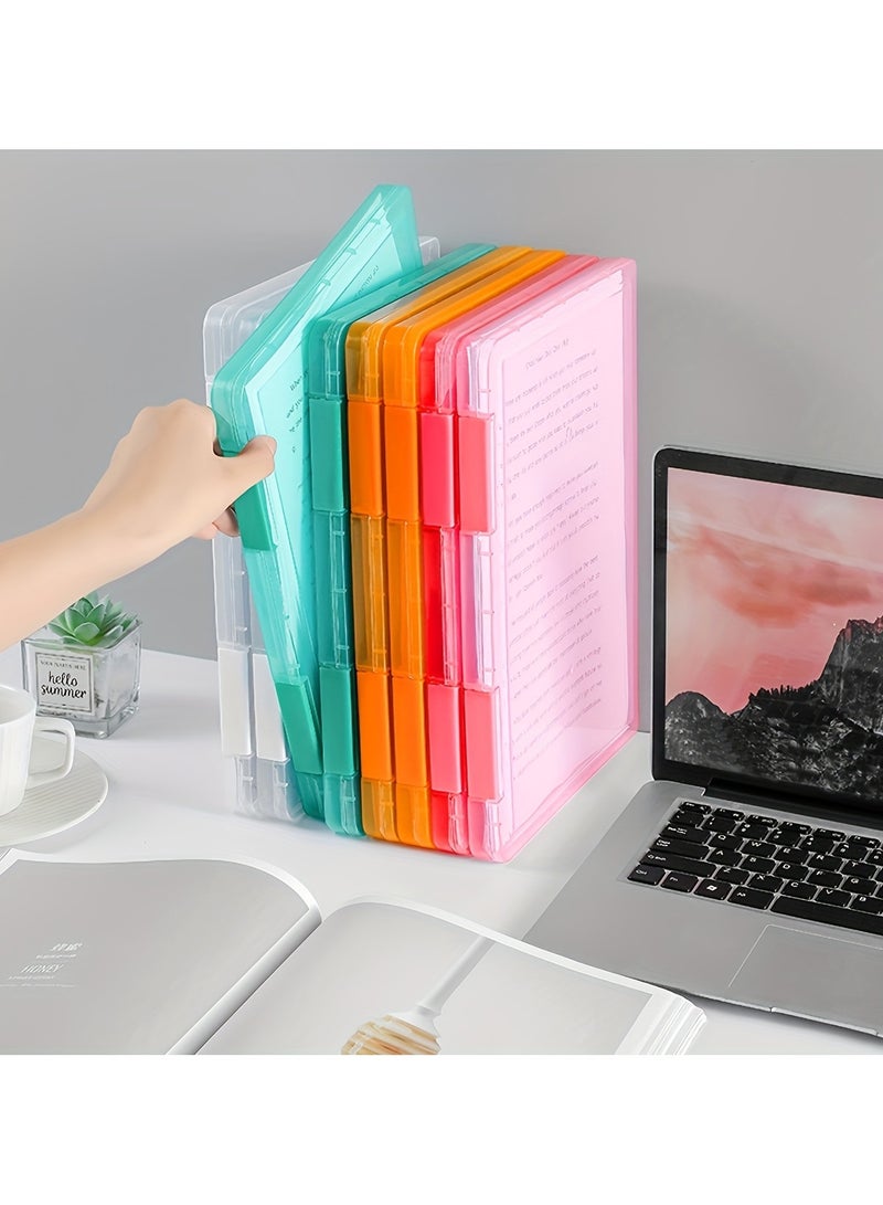 صندوق منظم ملفات بلاستيكي من 4 قطع بحجم A4 - تخزين شفاف من البولي بروبيلين مع فواصل من 5 طبقات، مقاوم للماء وقابل للحمل للمدرسة/المكتب/السجلات الطبية (مقاس الرسالة 12 بوصة × 9 بوصة × 0.8 بوصة)، يحمل 500 ورقة في كل صندوق - Image 4