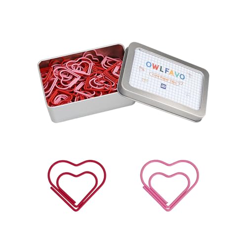 OWLFAVO 120pcs Heart Shape Paper Clips with Clear Box, Red and Pink, Funny Cute Paperclips Bookmarks Planner Clips for Fun Office Supplies School Gifts Wedding Decoration - Image 1