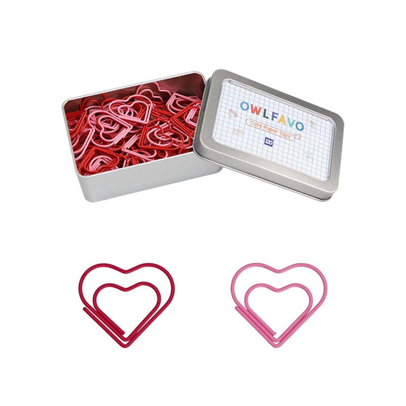 OWLFAVO 120pcs Heart Shape Paper Clips with Clear Box, Red and Pink, Funny Cute Paperclips Bookmarks Planner Clips for Fun Office Supplies School Gifts Wedding Decoration - Image 5
