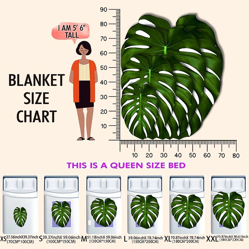 بطانية مطبوعة بأوراق استوائية رجعية غير منتظمة مقاس 70.87 بوصة × 78.74 بوصة غطاء سرير ناعم قابل للطي - Image 4