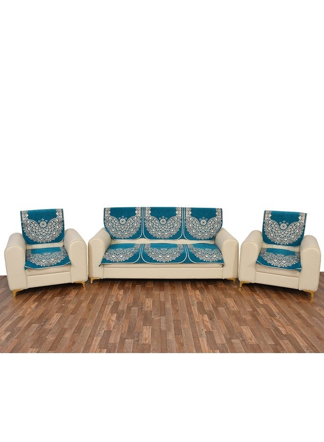 Dazzling Decor Velvet Sofa Cover Set of 5 Seater - Premium Sofa Covers 3 Seater and 2 Seater Full Cover Set for Couch Seat - Heavy Fabric Sofa Slip Protector with Back Covers, 1504_Aqua - Image 2