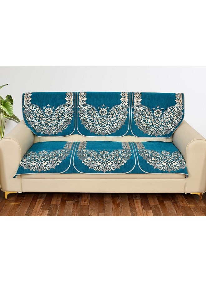 Dazzling Decor Velvet Sofa Cover Set of 5 Seater - Premium Sofa Covers 3 Seater and 2 Seater Full Cover Set for Couch Seat - Heavy Fabric Sofa Slip Protector with Back Covers, 1504_Aqua - Image 3