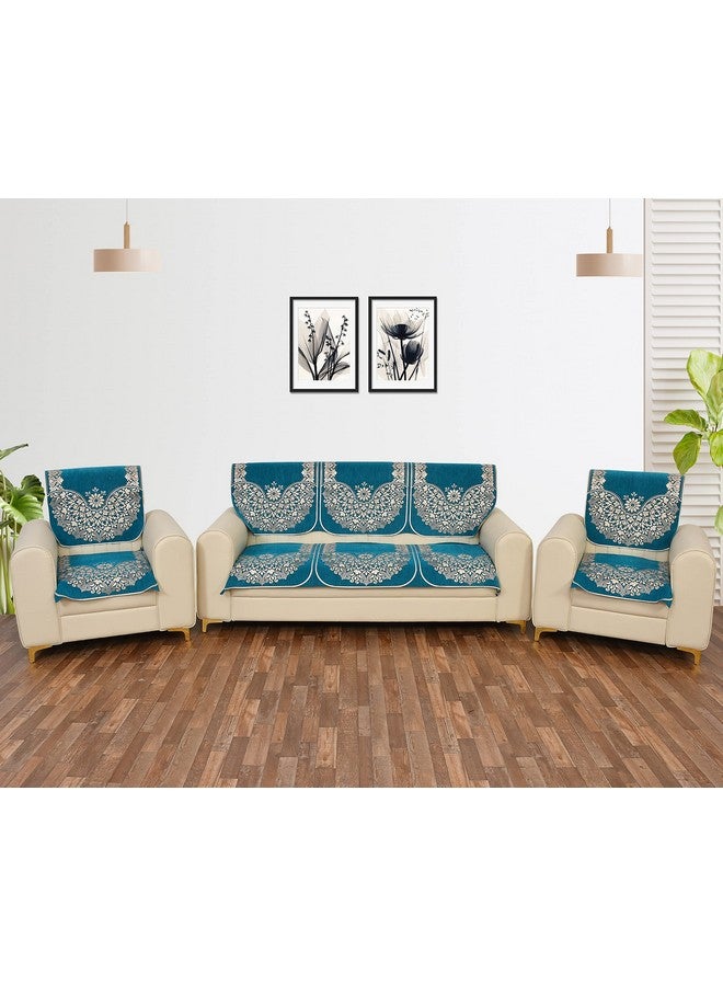 Dazzling Decor Velvet Sofa Cover Set of 5 Seater - Premium Sofa Covers 3 Seater and 2 Seater Full Cover Set for Couch Seat - Heavy Fabric Sofa Slip Protector with Back Covers, 1504_Aqua - Image 1