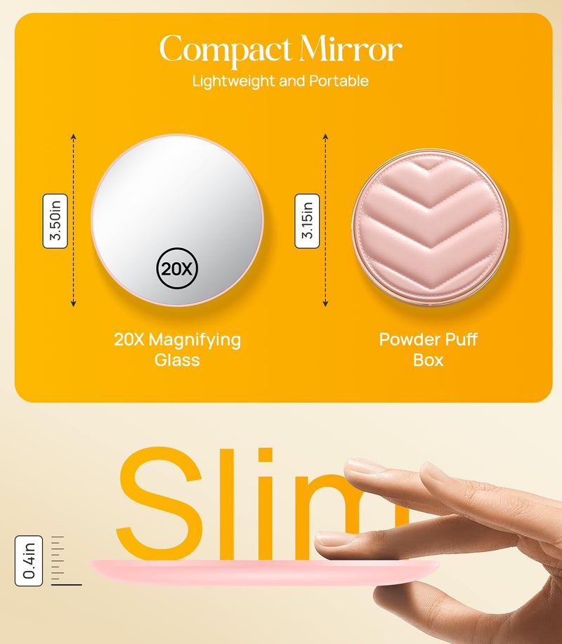 Gospire 20X Magnifying Mirror with Magnetic, 3.5 Inch Round Use for Makeup Application, Compact & Portable Magnified Cosmetic for Travel, Pink - Image 5