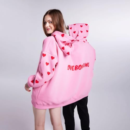 Jongdari Couples Hoodies, Two Person Hoodie Couple Sweaters Funny Matching Hoodies - Pink, Thickened Version - Image 3