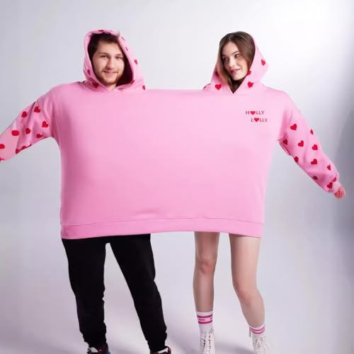 Jongdari Couples Hoodies, Two Person Hoodie Couple Sweaters Funny Matching Hoodies - Pink, Thickened Version - Image 2