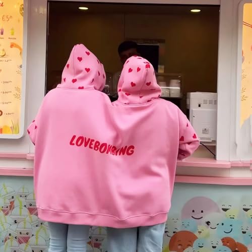 Jongdari Couples Hoodies, Two Person Hoodie Couple Sweaters Funny Matching Hoodies - Pink, Thickened Version - Image 4