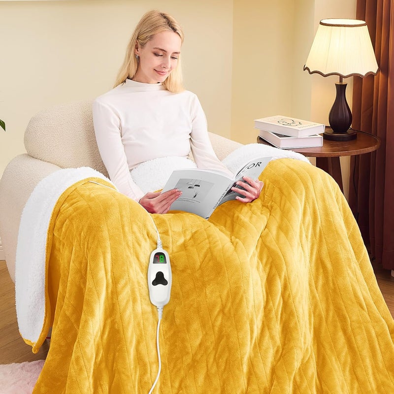 greenoak Heated Blanket Electric Full 72"X84", Heating Blankets with 10 Heat Levels /8 Hours Auto-Off, Soft Flannel Sherpa Fluffy House Warming Gifts for Grandma Seniors Mom,Ginger Yellow - Image 1
