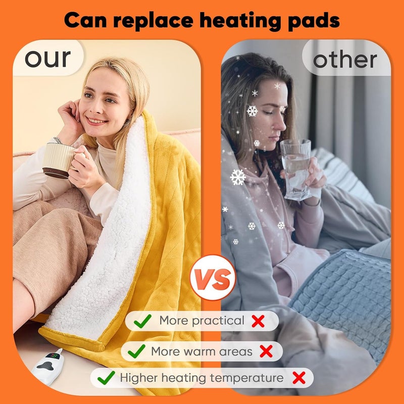 greenoak Heated Blanket Electric Full 72"X84", Heating Blankets with 10 Heat Levels /8 Hours Auto-Off, Soft Flannel Sherpa Fluffy House Warming Gifts for Grandma Seniors Mom,Ginger Yellow - Image 5