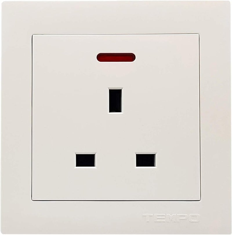 13A Wall Electrical Socket, British Standard 3 Pin Outlet, White for Home and Office