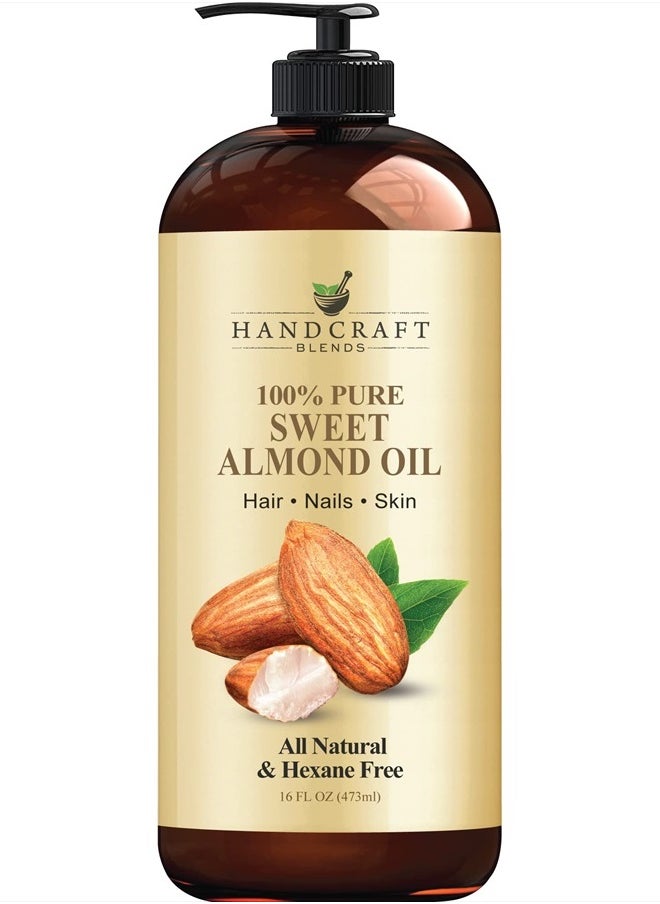 handcraft Blends Sweet Almond Oil - 16 Fl Oz - 100% Pure and Natural - Premium Grade Oil for Skin and Hair - Carrier Oil - Hair and Body Oil - Massage Oil - Hexane-Free  - Image 1
