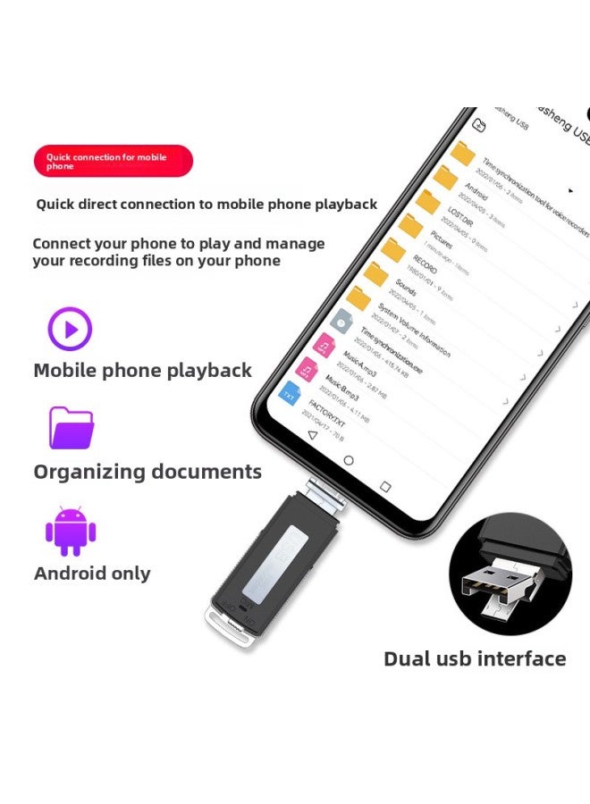 Running Volume Usb Recording Pen USB Recording Pen One-key Recording Power-off Save In-line USB Recording Pen-Color:Black Double Mouth-Capacity:16GB - Image 4
