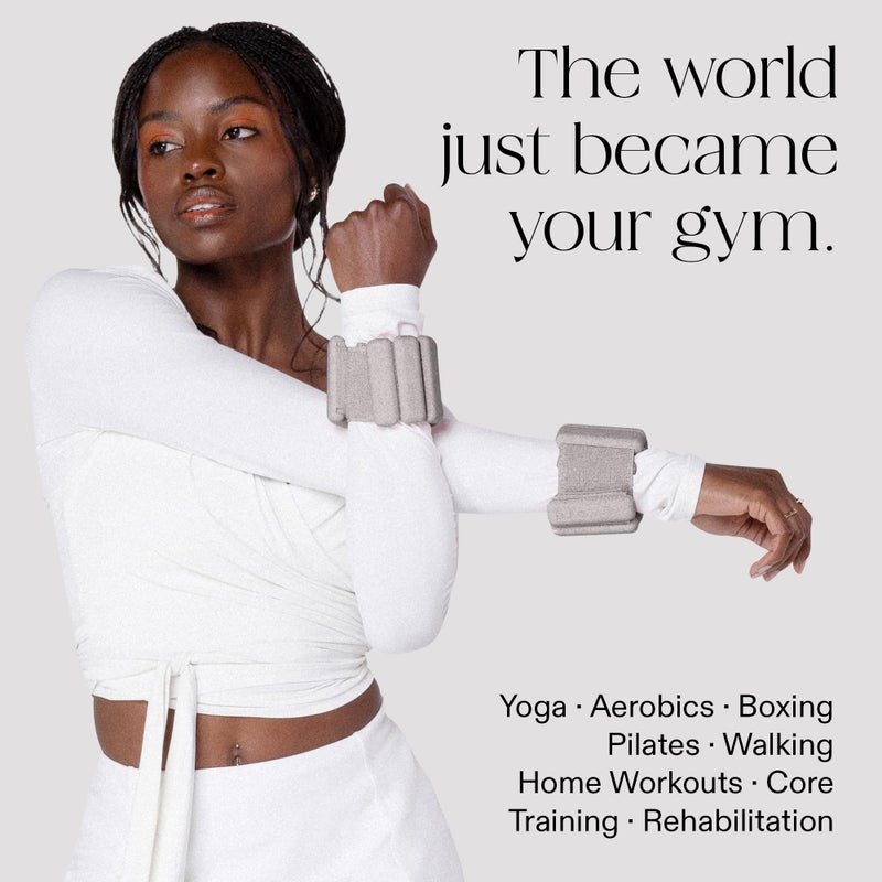 Bala Bangles Wrist & Ankle Weights - 1 lb Set Adjustable Weighted Bands for Women & Men - Silicone Arm & Leg Weights for Pilates, Yoga, Walking, Barre, Home Workout & Strength Training - Heather - Image 2