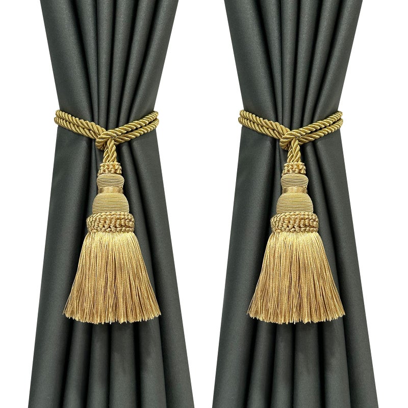 Fenghuangwu 2 Pack Curtain Tie Backs Rope Tassels for Curtains Drape tiebacks Handmade Outdoor Home and Outdoor Decorative Gold 2p