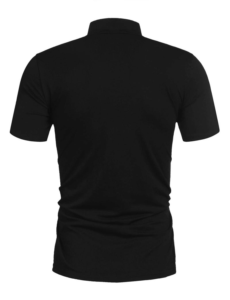 Poriff Mens Casual Slim Fit Pullover Middle Collar Tops Short Sleeve Basic T Shirt Black M - Image 3